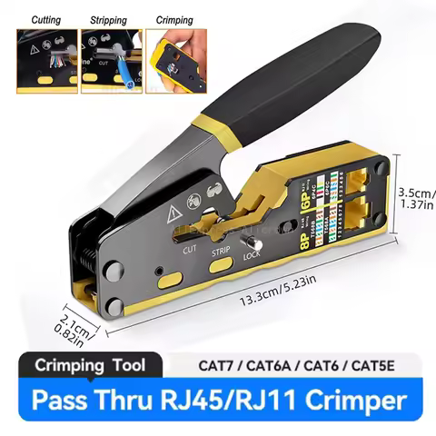 RJ45 Crimp Tool Pass Through Ethernet Crimping Tool Wire Tool for Cat6 Cat5 Cat5e RJ45 Connectors Et