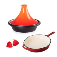 【จัดส่งภายใน 24 ชม】Cast Iron Pot Casa Tagine Pot moroccan for cooking - 3.65-Quart Moroccan Tajine with Enameled Cast Iron Base and Ceramic Cone-Shaped Lid High-Quality Cookware- Red Double Oven Mitts Included