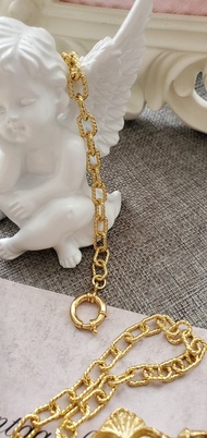 銅鍍18K金麻花手鍊 ~ 基本鏈條手鍊 ~ 純銀大扣頭 ~ 粗手鍊