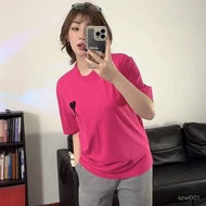 ami new European American Classic Heart Embroidered Dragon Fruit Color Round Neck Short Sleeve Men W