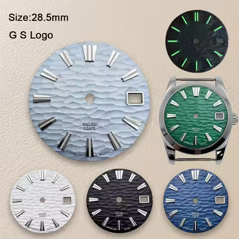 New 28.5mm G S Logo Waves Dial Fit NH35/NH36/4R/7S Japan Movement Green Luminous High Quality Watch 