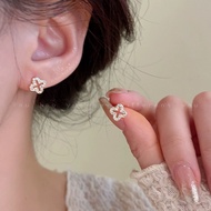 Simple Four-Leaf Clover Golden Earrings S925 Silver Needle New Style Korean Zircon Earrings