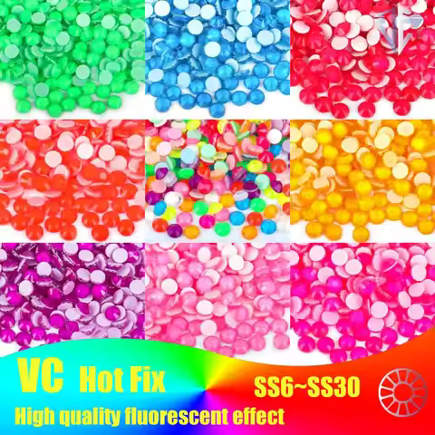 VC Fluorescence All Color Neon Hotfix Rhinestones Super Bright Crystal Strass Glass Iron On Rhinesto