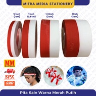 MERAH Red and White Fabric Ribbon Flag Ribbon/ Ribbon/ satin - 1/ 2 inch 1 inch/ 2.5 cm/ 1 cm
