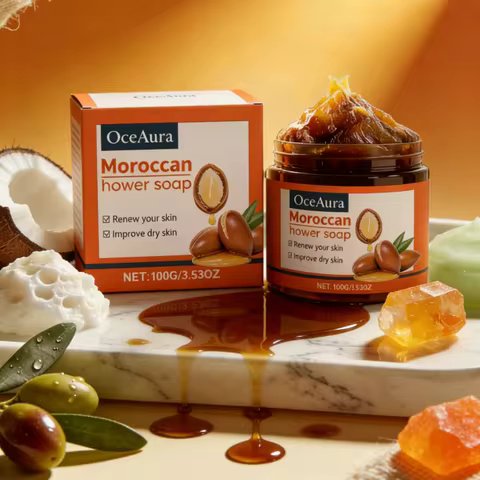 OceAura Moroccan Black Soap Argan Oil Lasting Professional Skin Cleaning Exfoliating Body Care Vitam