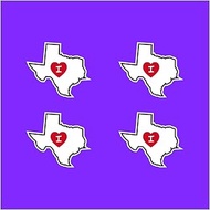 4 Pack | I Love Texas State Shaped Decal Sticker with Red Heart | Water Proof 3.5 Inch | TX | Apply 