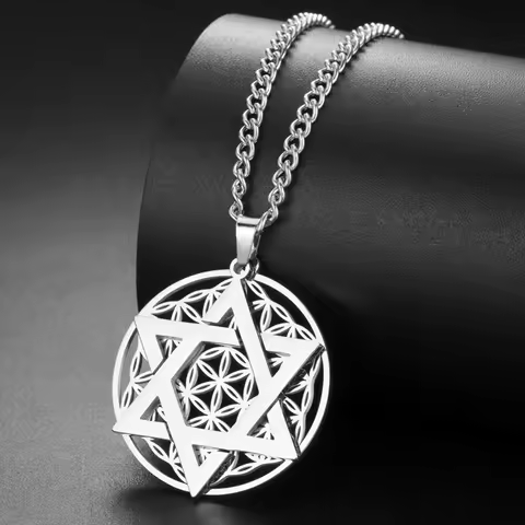 My Shape Flower of Life Star of David Pendant Necklace for Women Men Jewish Six-pointed Star Charm C