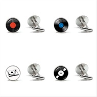 Vinyl Record Cufflinks DJ for Men Retro Music Art Cuff Link Round Dome Glass Cabochon Fashion Men Wo