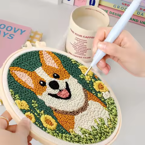 GATYZTORY punch needle embroidery Cartoon Cute Animals Package Embroidery Punch Needle Kit Sewing Di