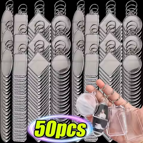 5/50Pcs Transparent Photo Frame Keychain Tassels Snap-In Custom Insert Photo Acrylic Blank Keyring C