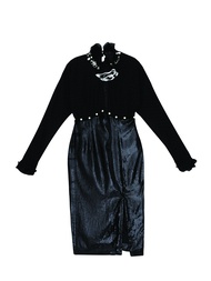 KLOSET Long Sleeve Midi Dress With Neckline Detail  (WT21-D002) เดรสแขนยาว เดรสแต่ดีเทลกุหลาบที่คอเส