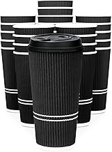 To Go Coffee Cups With Lids - 22 oz Disposable Coffee Cup With Lid. Large Togo Travel Paper Ripple H
