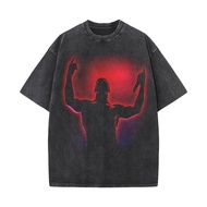 (24 Hours Delivery) Bleached T-Shirt Oversize Shiny Artist Red And Black Street Style Cotton Fabric 