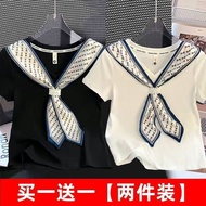 Korean New Style Shawl Silk Scarf Pure Cotton v Version Summer Collar Trendy 2026 Medium Large Short