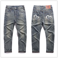 EVISU Autumn Fukushen Original Color Jeans Trendy Men's Micro Straight Slim Fit Versatile Embroidere