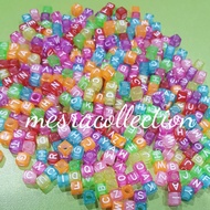 AB01S Alphabet beads square cube colourful transparent abjad kiub huruf capital letter craft project