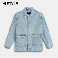 HI STYLE Men Oversized Long Sleeve Denim Jacket - Blue - HSA610063 / Jaket Jeans Lengan Panjang - Bi