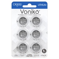 Voniko 3 Volt CR2032 Battery 6 Pack – Lithium Batteries – 2032 Button Battery Flat – 7 Years Shelf L