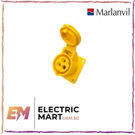 Marlanvil 110V 16A 3 Pin Panel Socket (IP44) Yellow