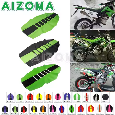 Green Off Road Motocross Ribbed Rubber Gripper Soft Seat Cover For Yamaha Kawasaki KDX 200 220 400 4