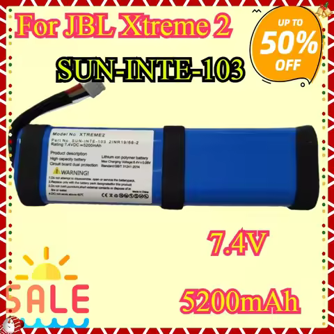 7.2V 5200mAh For JBL Xtreme 2 Xtreme2 Replacement Battery SUN-INTE-103 2INR19/66-2 ID1019 Bluetooth 