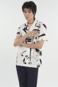 ESP เสื้อเชิ้ตฮาวายลายเฟรนช์ชี่ ผู้ชาย | Frenchie Print Hawaiian Shirt | 03868