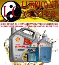 SHELL RIMULA R4 X 15W-40 HEAVY DUTY DIESEL ENGINE OIL 5+1L FREE PROMO+1L+1L(8L)+VIC OIL FILTER C-209