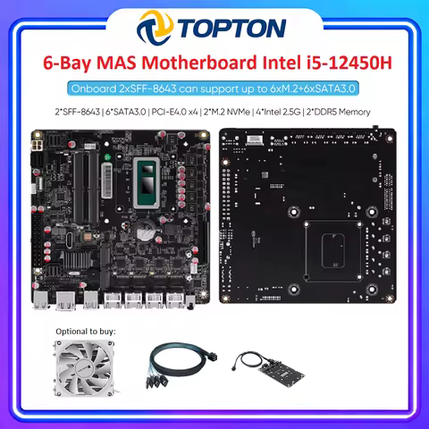 Intel Core i5-12450H 6-Bay NAS Motherboard Max 6*NVMe 6*SATA3.0 1*PCIEx4 4*i226-V 2.5G LAN 2*DDR5 Fi