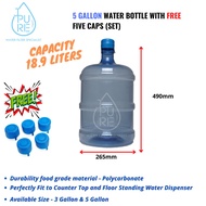 3 Gallon (1 PC) / 5 Gallon (1PC) Water Bottle With 5 Caps For Water Dispenser