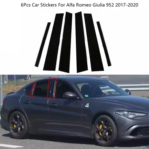 6Pcs Carbon Fiber Black Door Window B Pillar Post Strip Cover Trim Stickers For Alfa Romeo Giulia 95