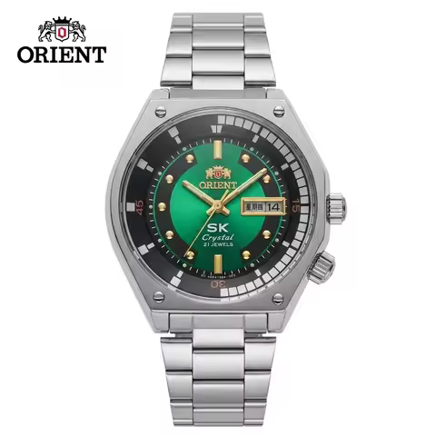 Orient Men SK Crystal Automatic Dive Watch 22 Jewels Day Date Luminous Octagonal Stainless Steel Bus