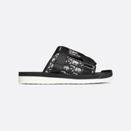 DIOR/DIOR Men's Shoes Black Classic Casual Jacquard Twill Nylon Stripes Printed Flat Sandals Slipper