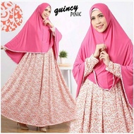 Baju Dress Wanita Muslim Gamis Qinara Pink Jersey Motif Bunga