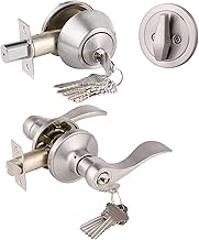 Wave Entry Door Levers and Single Cylinder Deadbolt Combination Lockset,Satin Nickel Finished, Keyed Alike Entrance Door Locks,Universal for Right and Left Handed Doors,3Pack