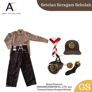 Setelan Pramuka SD Lengan Panjang Set Lengkap Atribut Topi Pramuka SD Kaos Kaki Pramuka Sabuk Pramuk