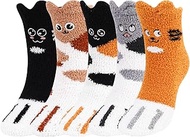 5 Pairs Women's Cuddly Socks Winter Warm Fleece Funny Cat Paw Thick Fluffy Socks for Women Girls 36-
