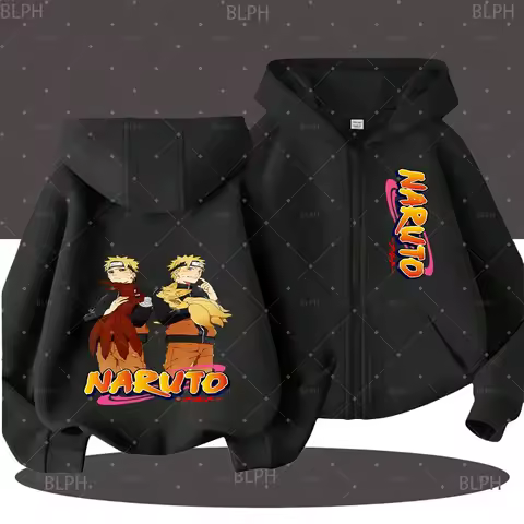Stylish Naruto Anime Print Zip-Up Hoodie for Couples, Fashionable and Comfortable Long-Sleeve Sweats