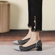 [Ready Stock Size 34-43 Can Be Customized] Thick Heel High Heels Pointed Toe Shallow Mouth Women's S