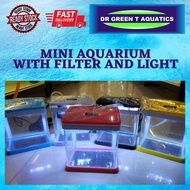 💥Ready Stock💥Mini Aquarium Tank set with filter pump and light KAQ 180F | Akuarium kecil set filter pam and lampu