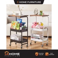 G HOME Trolley with Wheels Multipurpose Trolley Rak Table Top 2 Tiers Trolley Rack Kitchen Storage
