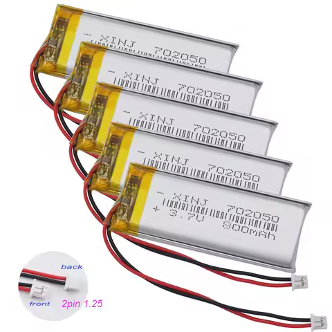 5pcs 3.7V 800mAh 2.96Wh Rechargeable Li Battery 702050 Lipo Li-ion JST 2Pin 1.25mm Connector For GPS