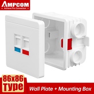 AMPCOM 86 Type Wall Faceplate with Mounting Junction Box for RJ45 RJ11 Module