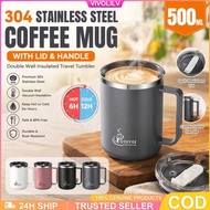 B1T1 500ml 304 Stainless Steel Coffee Mug with Lid & Handle, Double Wall Insulated Travel Tumbler