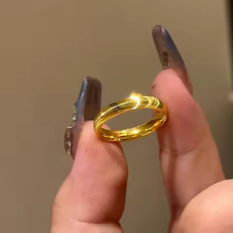 Fashion Shiny Copper Rings Non Fading Cat's Eye Ring Plain Ring With Wavy Pattern Solid Couple's Rin