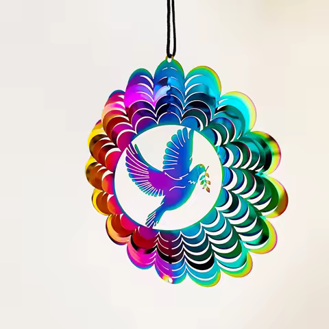 Peace Dove Wind Spinner Hanging Colorful Whirligigs 3D Pigeon Olive Branch Wind Chimes Flowing Sunca