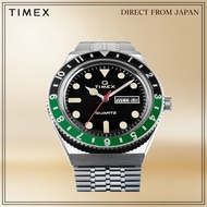 Q TIMEX TW2U60900 Quartz Men's Watch Black Green Silver Bracelet 50m Water Resistant