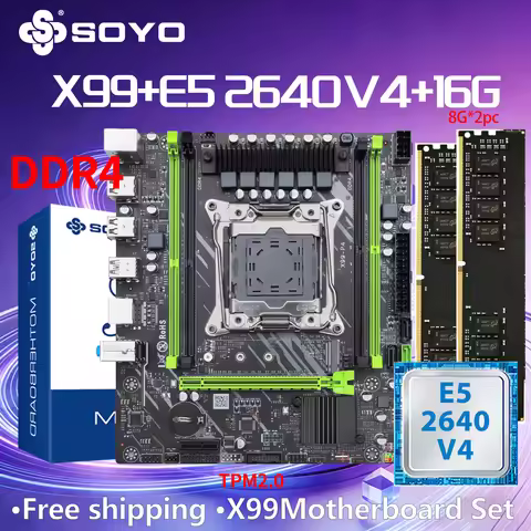 SOYO Gaming Motherboard X99 BSF C612 Intel Kit Xeon E5 2640 V4CPU DDR4 RAM 16GB=8G*2 2133MHZ LGA2011