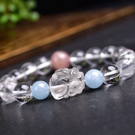 純白水晶圓珠加雕刻龍龜配件手鏈 水潤明豔 上手華貴 增加能量