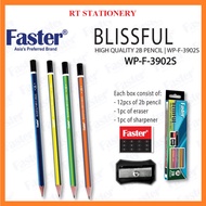 Faster 2B Pencil Wonderful / Blissful / Joyful With Free Sharpener And Eraser/ Stationery Set Pensel