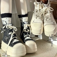 Thick-Soled High-Top Canvas Shoes - Y2K Slim Look | White | Women's Edition